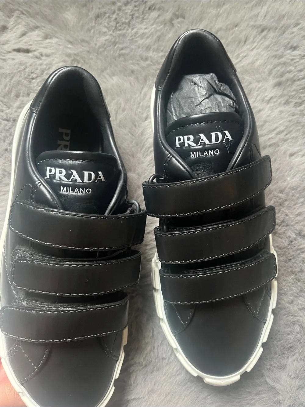 Prada women Black Leather Velcro Sneakers - Picture 3 of 5
